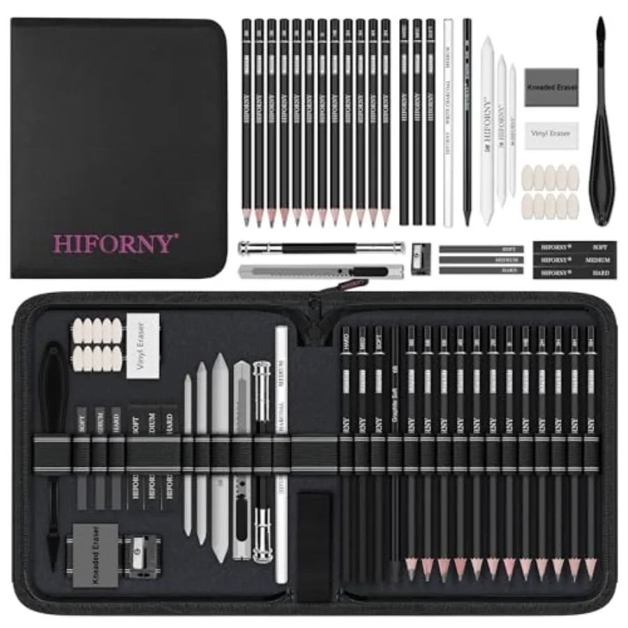 HIFORNY 42 PCS Drawing Set, Sketching Kit with Graphite and Charcoal Pencils, Blending Tools, Erasers and Accessories, Portable
HIFORNY 42 PCS Drawing Set, Sketching Kit with Graphite and Charcoal Pencils, Blending Tools, Erasers and Accessories, Portable