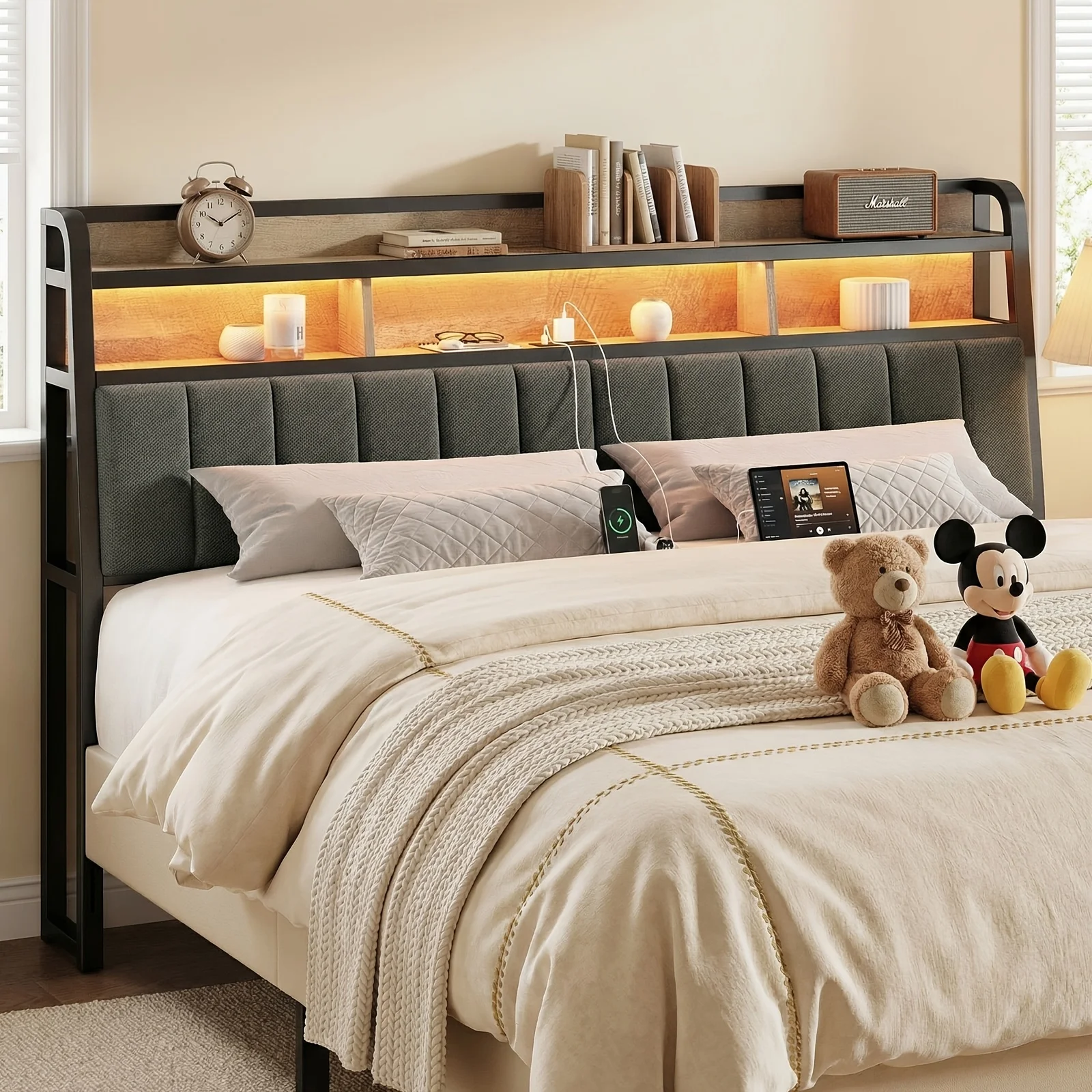Headboard for Queen/King Size Bed with Storage, Head Board with USB & Type C Port, Height Adjustable, Queen/King Head Board Only,, Sturdy And Stable, Black & Brown
Headboard for Queen/King Size Bed with Storage, Head Board with USB & Type C Port, Height Adjustable, Queen/King Head Board Only,, Sturdy And Stable, Black & Brown
