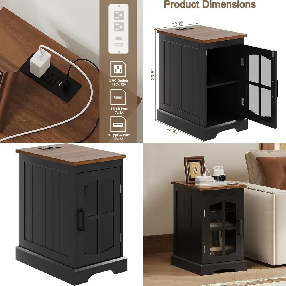 Charging Station Farmhouse Side Table, Adjustable Glass Nightstand for Living & Bedroom
Charging Station Farmhouse Side Table, Adjustable Glass Nightstand for Living & Bedroom