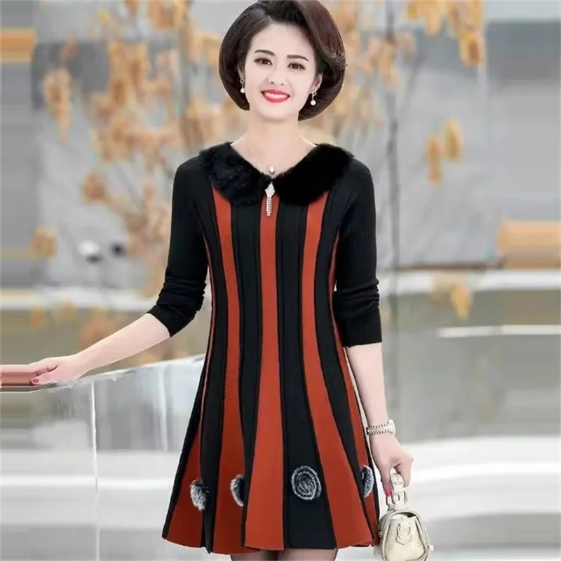 4XL Autumn Winter New Temperament Mother Dress Slim Mid-Length Sweater Dress Middle Aged Women's Elegant Knitted Dress Vestidos
4XL Autumn Winter New Temperament Mother Dress Slim Mid-Length Sweater Dress Middle Aged Women's Elegant Knitted Dress Vestidos