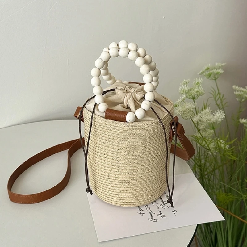 Wooden Beads Straw Handbags for Women 2025 New Summer Fashion Bucket Bag Casual Beach Vacation Drawstring Shoulder Bag Woman
Wooden Beads Straw Handbags for Women 2025 New Summer Fashion Bucket Bag Casual Beach Vacation Drawstring Shoulder Bag Woman
