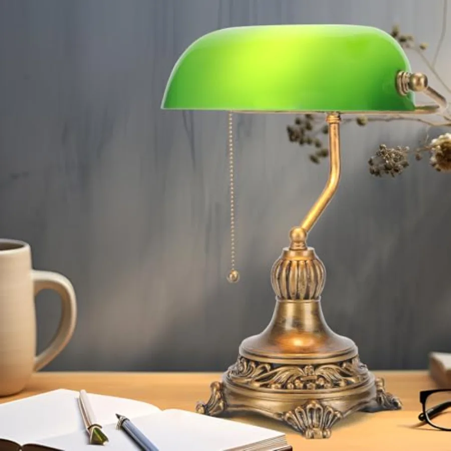 Bankers Lamp with Pull Switch, Glass Desk Lamp with Retro Black/Gold Finish, Vintage Table Lamps for Living Room, Library, Pian
Bankers Lamp with Pull Switch, Glass Desk Lamp with Retro Black/Gold Finish, Vintage Table Lamps for Living Room, Library, Pian