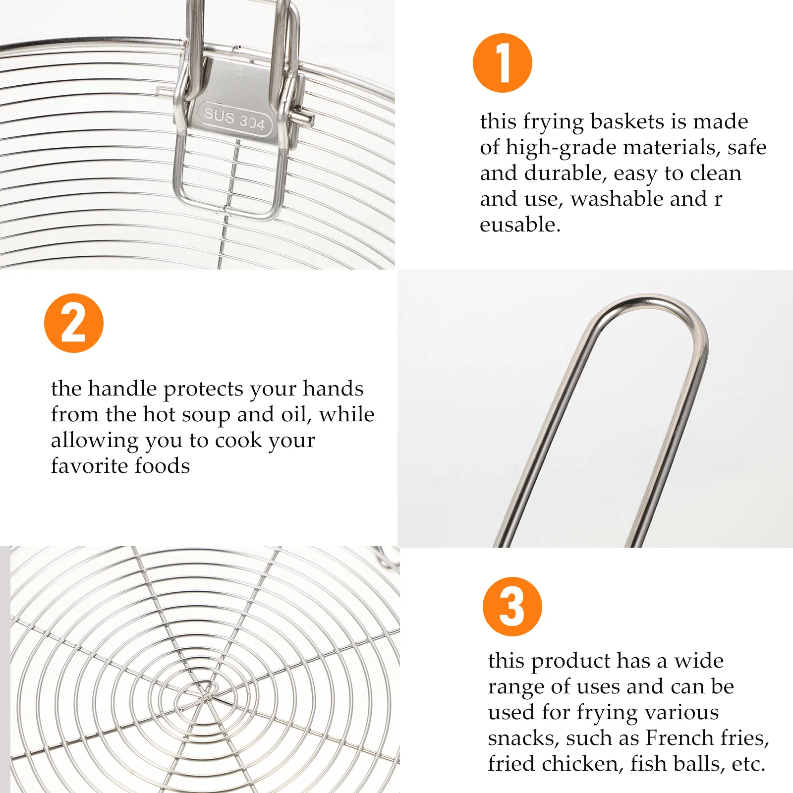 Fried Stainless Steel Fry Basket Food Serving Baskets with Handle Frying for Chips
Fried Stainless Steel Fry Basket Food Serving Baskets with Handle Frying for Chips