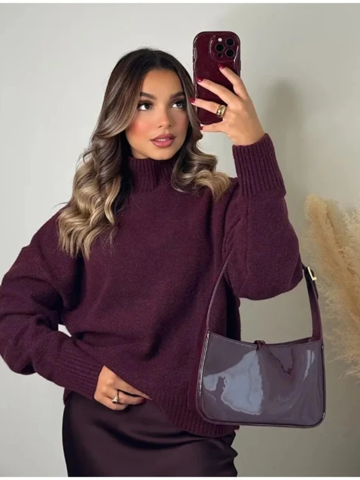 Women's Knitted High Collar Sweater Wine Red Vintage Turtlene Sweater Sweet Sle Long Sve Regular Length Spring Faion
Women's Knitted High Collar Sweater Wine Red Vintage Turtlene Sweater Sweet Sle Long Sve Regular Length Spring Faion