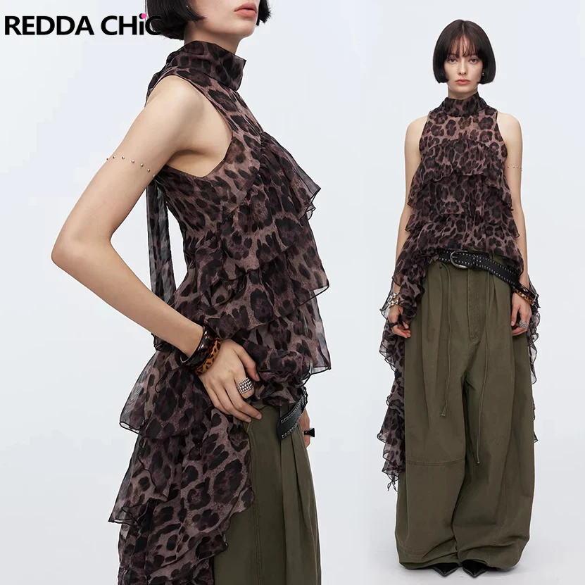 REDDACHiC Train Leopard Halter Top Women Chiffon Semi-sheer Layered Ruffle Fringe Sleeveless Vest Vintage Y2k Summer Clothes
REDDACHiC Train Leopard Halter Top Women Chiffon Semi-sheer Layered Ruffle Fringe Sleeveless Vest Vintage Y2k Summer Clothes