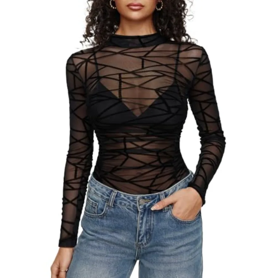 REORIA Women's Mesh Long Sleeve Bodysuits Sexy Sheer Mock Turtleneck Ruched Going Out Tops No Lining
REORIA Women's Mesh Long Sleeve Bodysuits Sexy Sheer Mock Turtleneck Ruched Going Out Tops No Lining