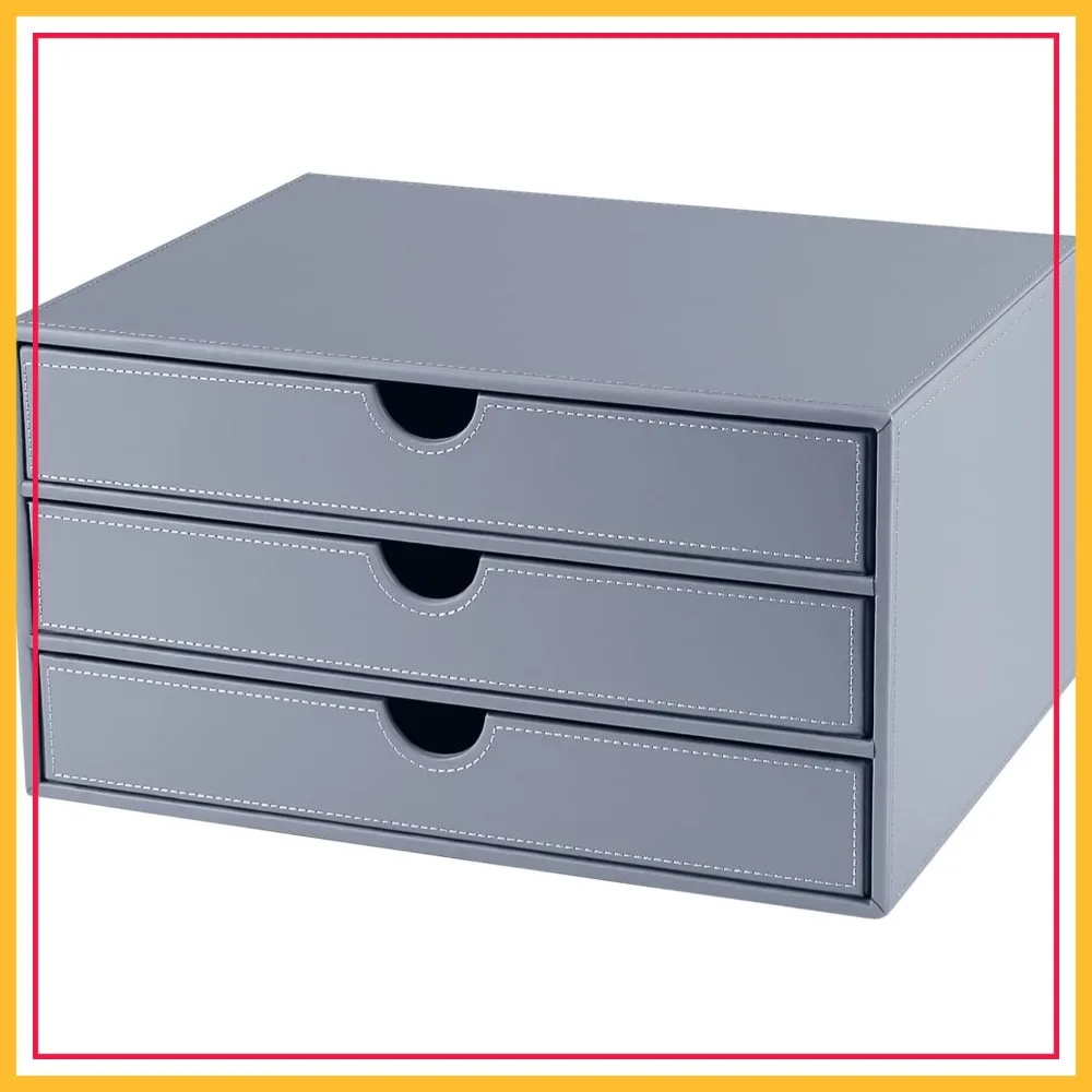 Leather Desk Organizer with 3 Drawers, A4 File Cabinet Stackable Storage Box for Office Supplies, Grey
Leather Desk Organizer with 3 Drawers, A4 File Cabinet Stackable Storage Box for Office Supplies, Grey