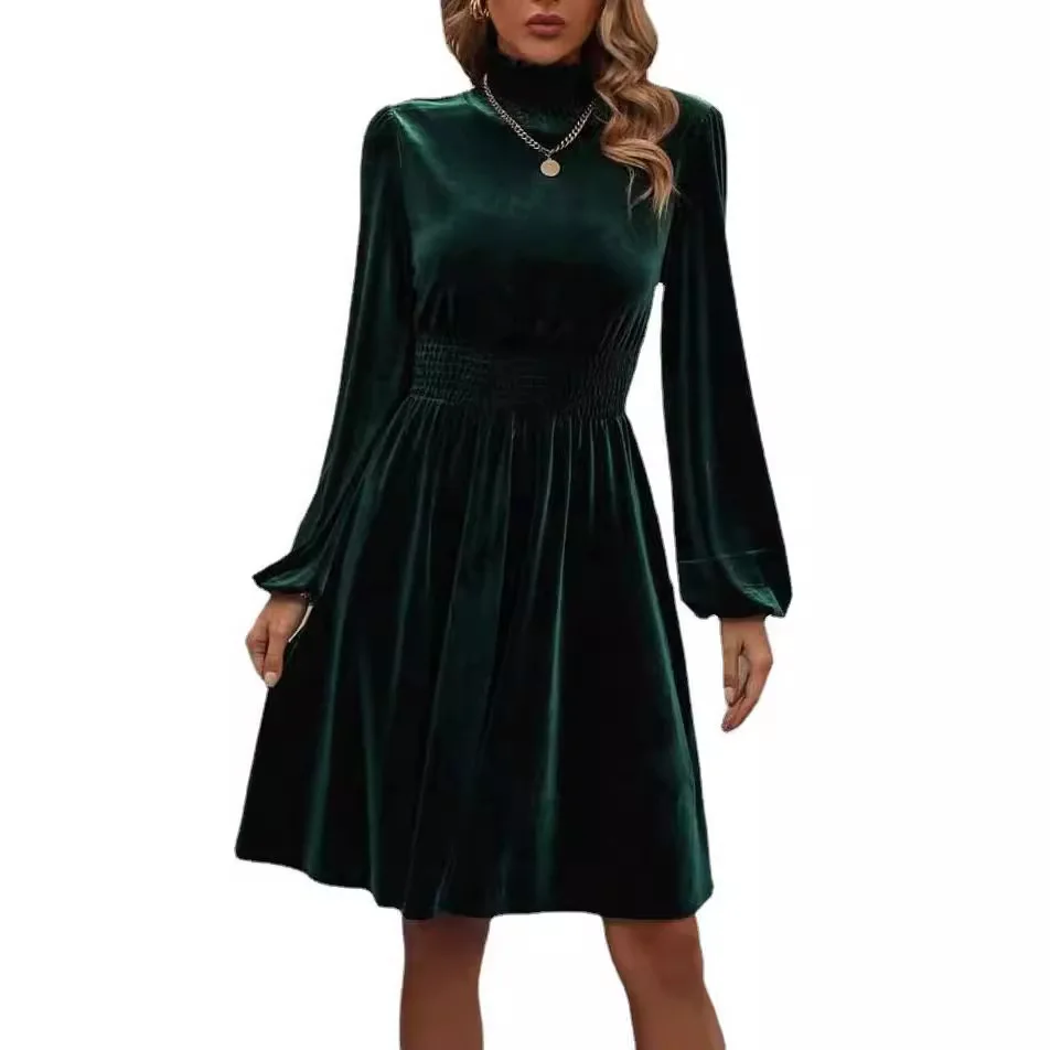 Autumn Spring Evening Gowns Women's Velvet Long Sleeves Solid Puff Sleeves Casual Comfortable Stand Collar Pullover Mini Dresses
Autumn Spring Evening Gowns Women's Velvet Long Sleeves Solid Puff Sleeves Casual Comfortable Stand Collar Pullover Mini Dresses