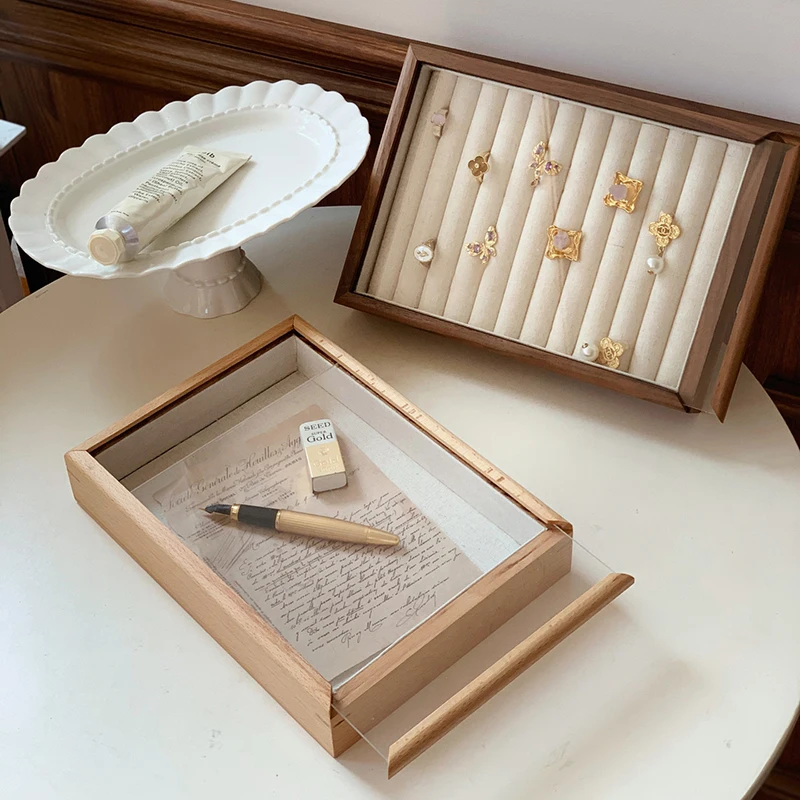 Solid Wood Jewelry Box Earrings Ring Storage Tray Women's Necklace Jewelry Organizer Display Boxes with Transparent Dust Cover
Solid Wood Jewelry Box Earrings Ring Storage Tray Women's Necklace Jewelry Organizer Display Boxes with Transparent Dust Cover