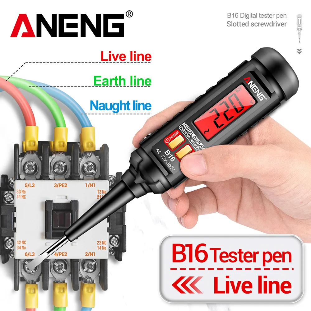 ANENG B16 Voltage Tester Pen 12V-300V Non-Contact Induction Detector NCV Voltage Sensing Test Meter Breakpoint Finder Tool
ANENG B16 Voltage Tester Pen 12V-300V Non-Contact Induction Detector NCV Voltage Sensing Test Meter Breakpoint Finder Tool