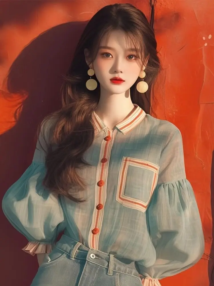 2025 Early Autumn New Loose Shirt Women Y2k Thin Lantern Sleeve Blusas Mujer 2025 New Lapel Neck Single Breasted Blouses
2025 Early Autumn New Loose Shirt Women Y2k Thin Lantern Sleeve Blusas Mujer 2025 New Lapel Neck Single Breasted Blouses