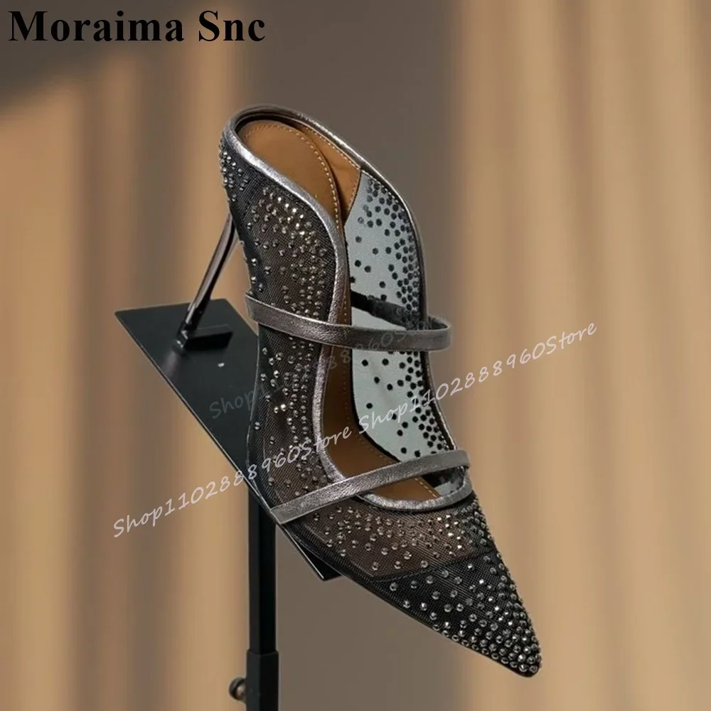 Black Air Mesh Full Crystal Front Strip Half Slippers Thin High Heel Women Shoes Slip On Pointed Toe Gorgeous Women Slippers
Black Air Mesh Full Crystal Front Strip Half Slippers Thin High Heel Women Shoes Slip On Pointed Toe Gorgeous Women Slippers