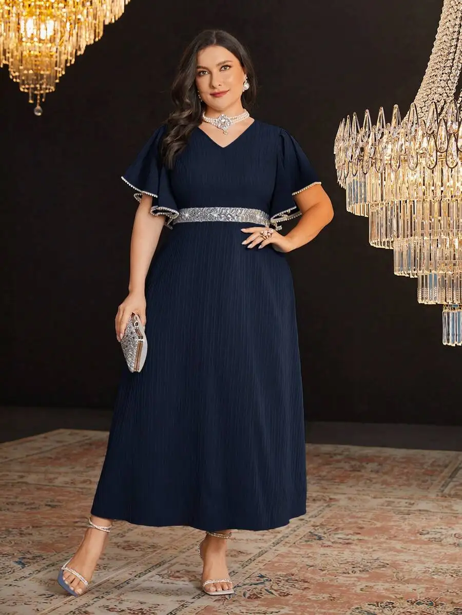 Plus Size Women Sequined Flounce Trim Short Sleeve Elegant Maxi Dress
Plus Size Women Sequined Flounce Trim Short Sleeve Elegant Maxi Dress