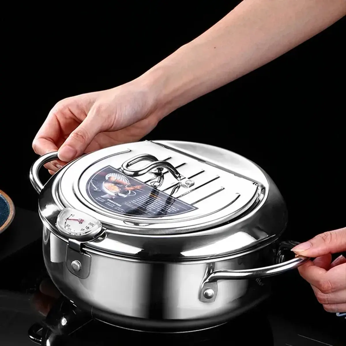 A56K Japanese Tempura Fryer Pan with Thermometer and Lid, 304 Stainless Steel Deep Frying Pot for Kitchen
A56K Japanese Tempura Fryer Pan with Thermometer and Lid, 304 Stainless Steel Deep Frying Pot for Kitchen