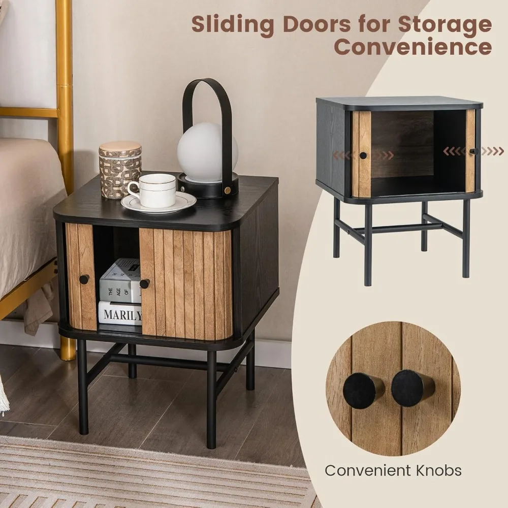 Mid-Century Modern Nightstand Set of 2, Wood Bedside Tables with Sliding Doors and 4 Metal Legs, Side Tables with, Customized
Mid-Century Modern Nightstand Set of 2, Wood Bedside Tables with Sliding Doors and 4 Metal Legs, Side Tables with, Customized
