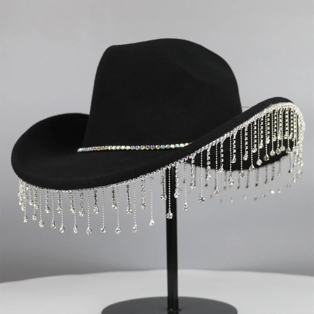 Fashion Large Size Western Cowboy Hat Jazz Performance Versatile Water Diamond Tassel Hat French Style Hat Men
Fashion Large Size Western Cowboy Hat Jazz Performance Versatile Water Diamond Tassel Hat French Style Hat Men