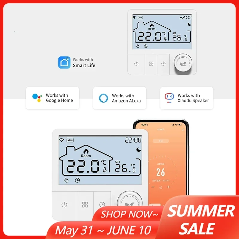 Tuya Smart Home Wifi Heating Thermostat Wireless Automatic Thermostat Wifi Thermostat Temperature Controller Alexa Google Home
Tuya Smart Home Wifi Heating Thermostat Wireless Automatic Thermostat Wifi Thermostat Temperature Controller Alexa Google Home