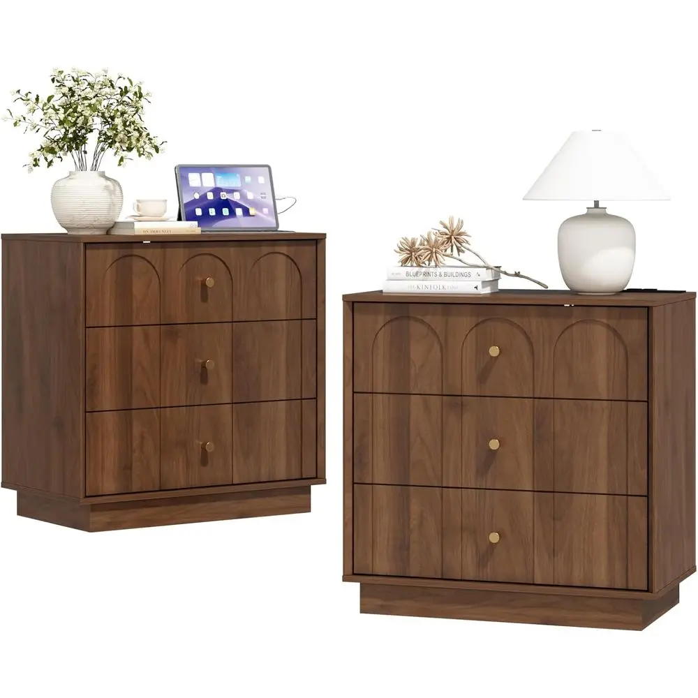 Nightstand Set o 2 with Charging Station,24" Large Night Stand with Arched Design, Century ern End Table with 3 Storage Ders, Be
Nightstand Set o 2 with Charging Station,24" Large Night Stand with Arched Design, Century ern End Table with 3 Storage Ders, Be