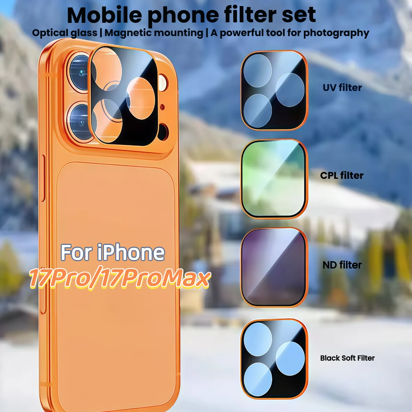 New Magnetic Clip-on Filter Lens Upgrade Version 4-in-1 Phone Camera Lens Filter Kit Compatible with iPhone 17 Pro/17 Pro Max
New Magnetic Clip-on Filter Lens Upgrade Version 4-in-1 Phone Camera Lens Filter Kit Compatible with iPhone 17 Pro/17 Pro Max