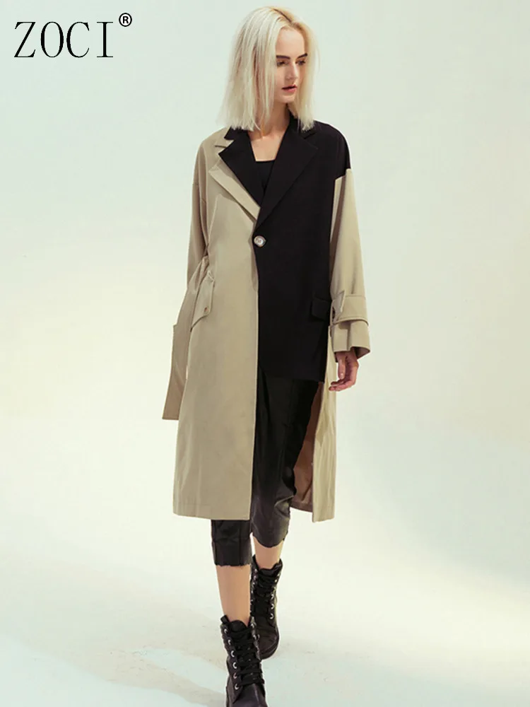 ZOCI женский асимметричный плащ контрастного цвета в стиле пэчворк, женская ветровка с поясом и лацканами, весна 2021, FC1373 
ZOCI женский асимметричный плащ контрастного цвета в стиле пэчворк, женская ветровка с поясом и лацканами, весна 2021, FC1373