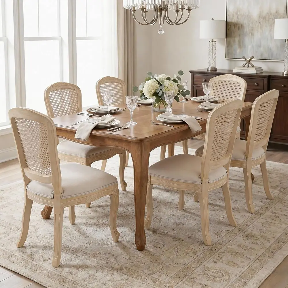 Set of 6 Linen-Upholstered Dining Chairs with Square Rattan Back, Suitable for Home, Dining Room, and Restaurant Use, White
Set of 6 Linen-Upholstered Dining Chairs with Square Rattan Back, Suitable for Home, Dining Room, and Restaurant Use, White