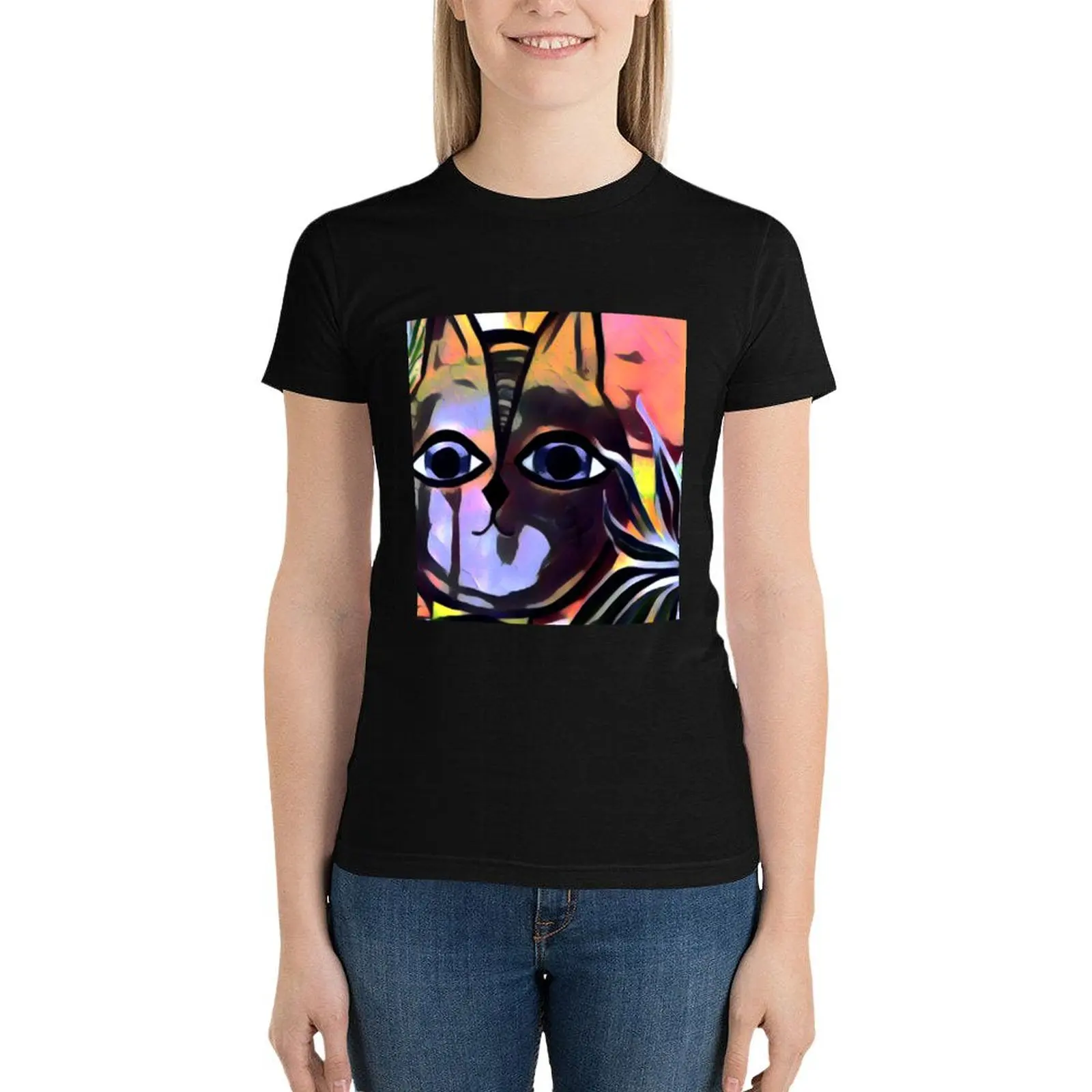 Moody Cosmic Cat in peach, lavender, orange with a brown tear T-Shirt heavyweights plus size tops t-shirts for Women loose fit
Moody Cosmic Cat in peach, lavender, orange with a brown tear T-Shirt heavyweights plus size tops t-shirts for Women loose fit