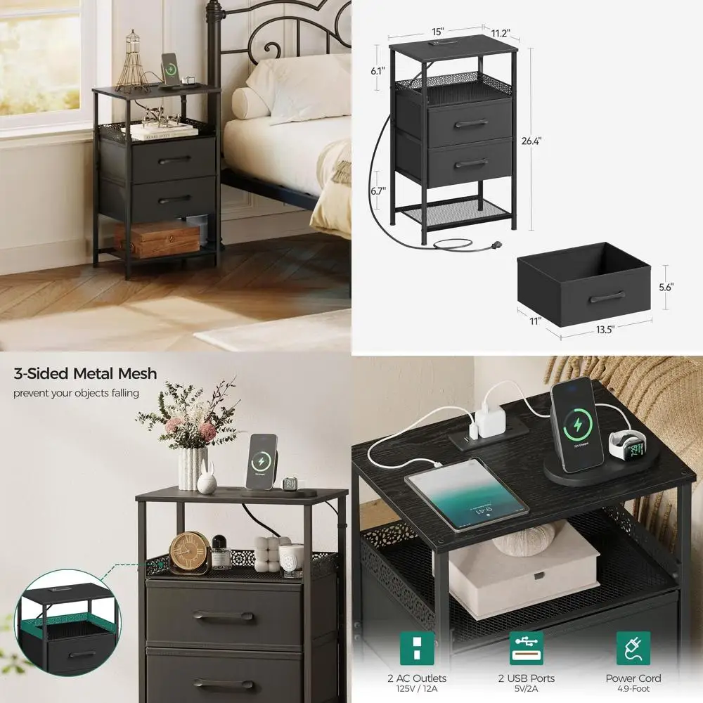 Пара 26,4 черных тумбочек с зарядкой и тканевыми ящиками для спальни
Пара 26,4 черных тумбочек с зарядкой и тканевыми ящиками для спальни