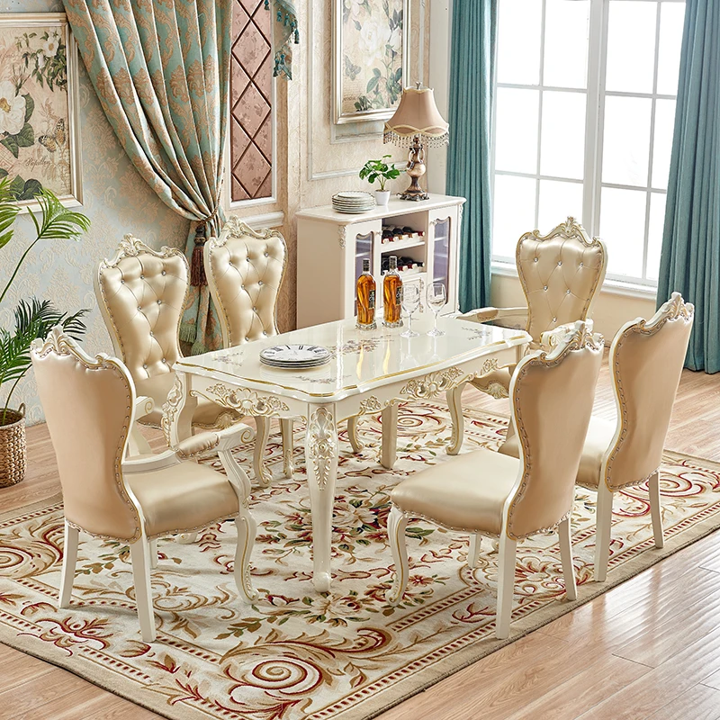 European dining table and chair combination modern simple pearlescent white solid wood dining table small apartment rectangular
European dining table and chair combination modern simple pearlescent white solid wood dining table small apartment rectangular