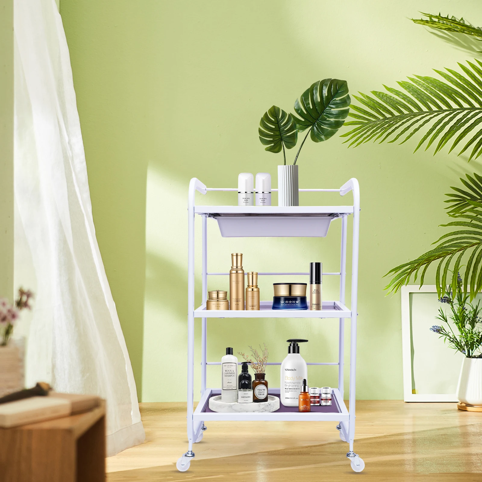 Rolling Trolley Cart, SPA Beauty Salon Storage Organizer Stand, With Wheels Drawer, Large Storage, Silent Wheels, Iron Frame
Rolling Trolley Cart, SPA Beauty Salon Storage Organizer Stand, With Wheels Drawer, Large Storage, Silent Wheels, Iron Frame