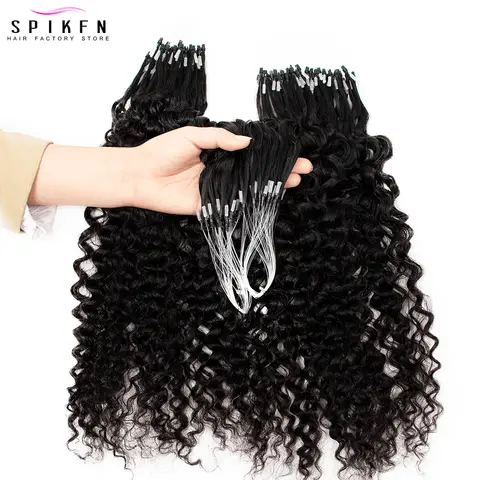 Black Micro Loop Hair Extensions Water Wave Curly 12-26 inches Natural Black Remy Human Hair 50pcs/pack Micro Link Ring Hair