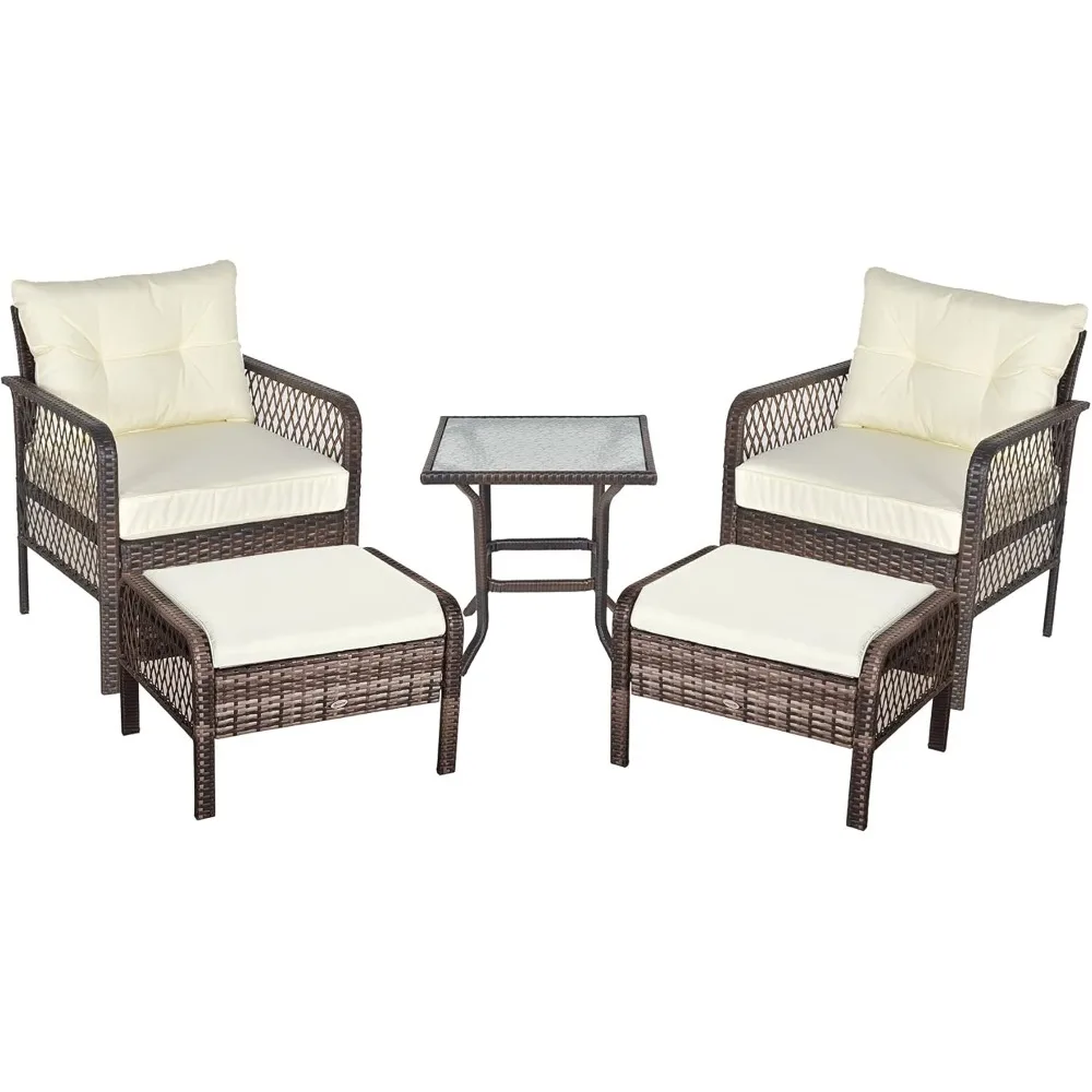 5-Piece PE Wicker Patio Furniture Set, Conversation Set with Outdoor Ottomans, Table & Chairs, Small Balcony Furniture for Apar
5-Piece PE Wicker Patio Furniture Set, Conversation Set with Outdoor Ottomans, Table & Chairs, Small Balcony Furniture for Apar