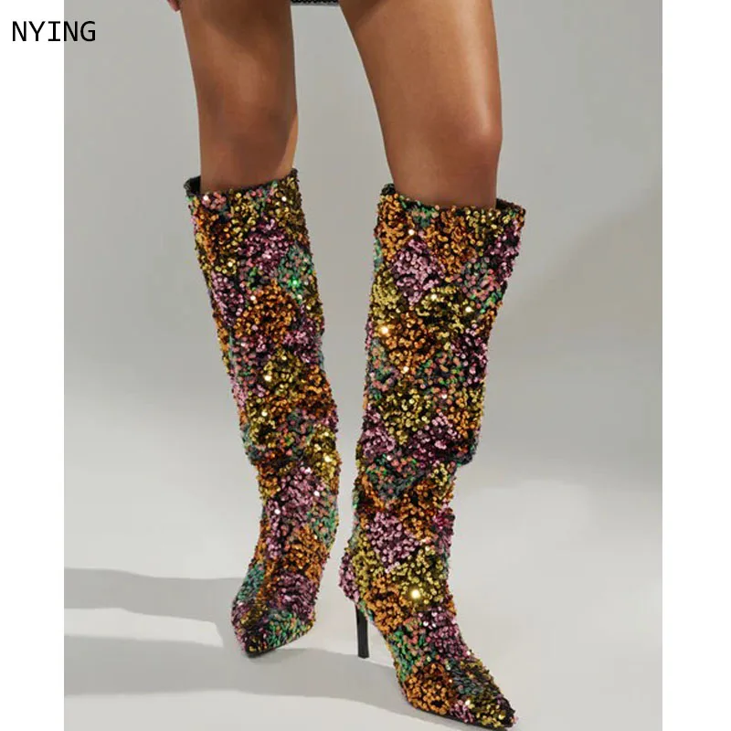 2026 Night Club Knee High Boots Colorful Sequins Thin High Heels Fashion Lady Pointed Long Boots Party Shoes For Women 44
2026 Night Club Knee High Boots Colorful Sequins Thin High Heels Fashion Lady Pointed Long Boots Party Shoes For Women 44