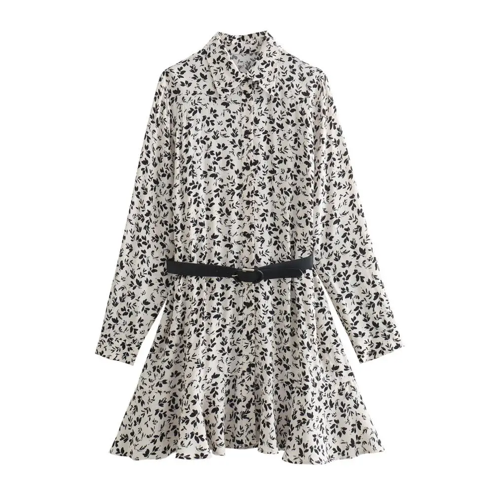 Women Long Sleeved Dresses with Belt Floral Print Lapel Collar High Waist Skirt Fashion Button Mini Dress Lady Streetwear
Women Long Sleeved Dresses with Belt Floral Print Lapel Collar High Waist Skirt Fashion Button Mini Dress Lady Streetwear