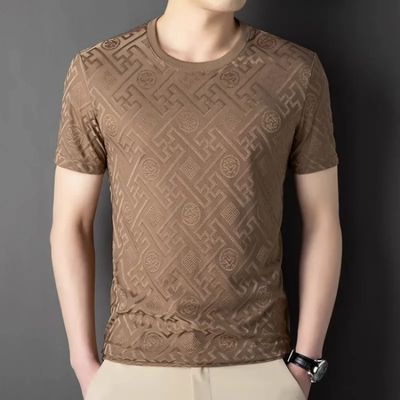 Short-sleeved ice silk T-shirt men's summer high-end men's fashion brand European T-shirt men's jacquard half-sleeve top with me
Short-sleeved ice silk T-shirt men's summer high-end men's fashion brand European T-shirt men's jacquard half-sleeve top with me