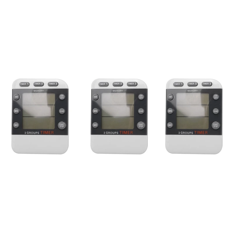 3X Digital Timer 100 Hour Triple Count Down/Up Clock Timer Cooking Timer With LCD Display Loud Alarm Magnet Bracket
3X Digital Timer 100 Hour Triple Count Down/Up Clock Timer Cooking Timer With LCD Display Loud Alarm Magnet Bracket