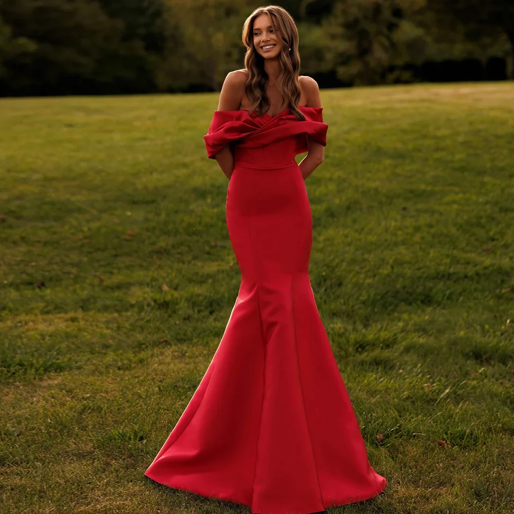 Customized Women's Evening Ball Gowns Satin Mermaid/Trumpet Celebrity Dress Red Off-the-shoulder Pleat Ruched Prom Dress Long
Customized Women's Evening Ball Gowns Satin Mermaid/Trumpet Celebrity Dress Red Off-the-shoulder Pleat Ruched Prom Dress Long