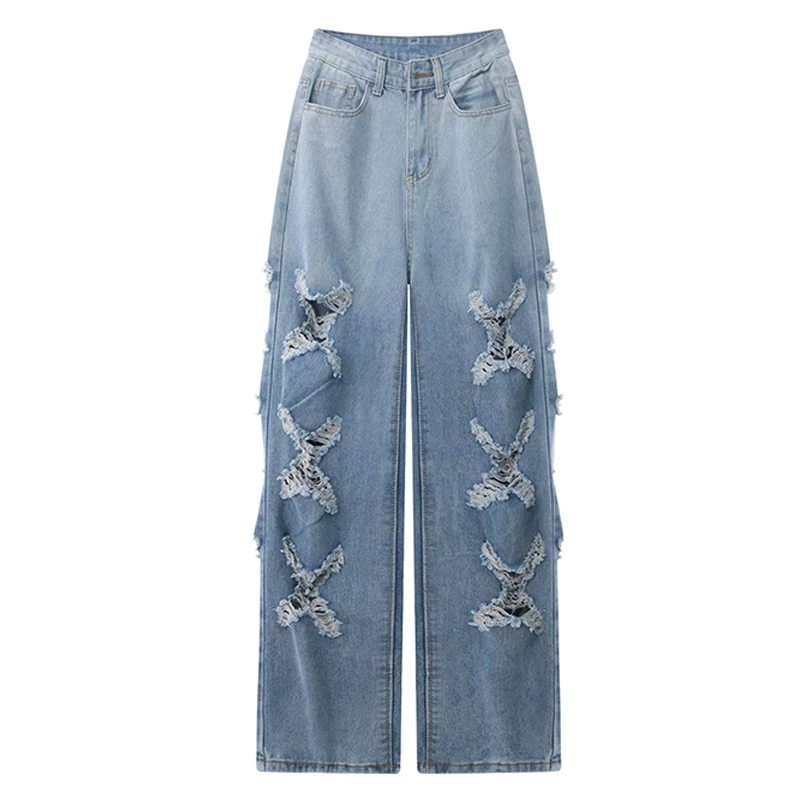 Vibe Retro High-waisted Jeans Ins Baggy 90S Hot Girl Y2K Hollow Out Straight Leg Wide Pants Design Hollow Out Hot Girl Blue
Vibe Retro High-waisted Jeans Ins Baggy 90S Hot Girl Y2K Hollow Out Straight Leg Wide Pants Design Hollow Out Hot Girl Blue