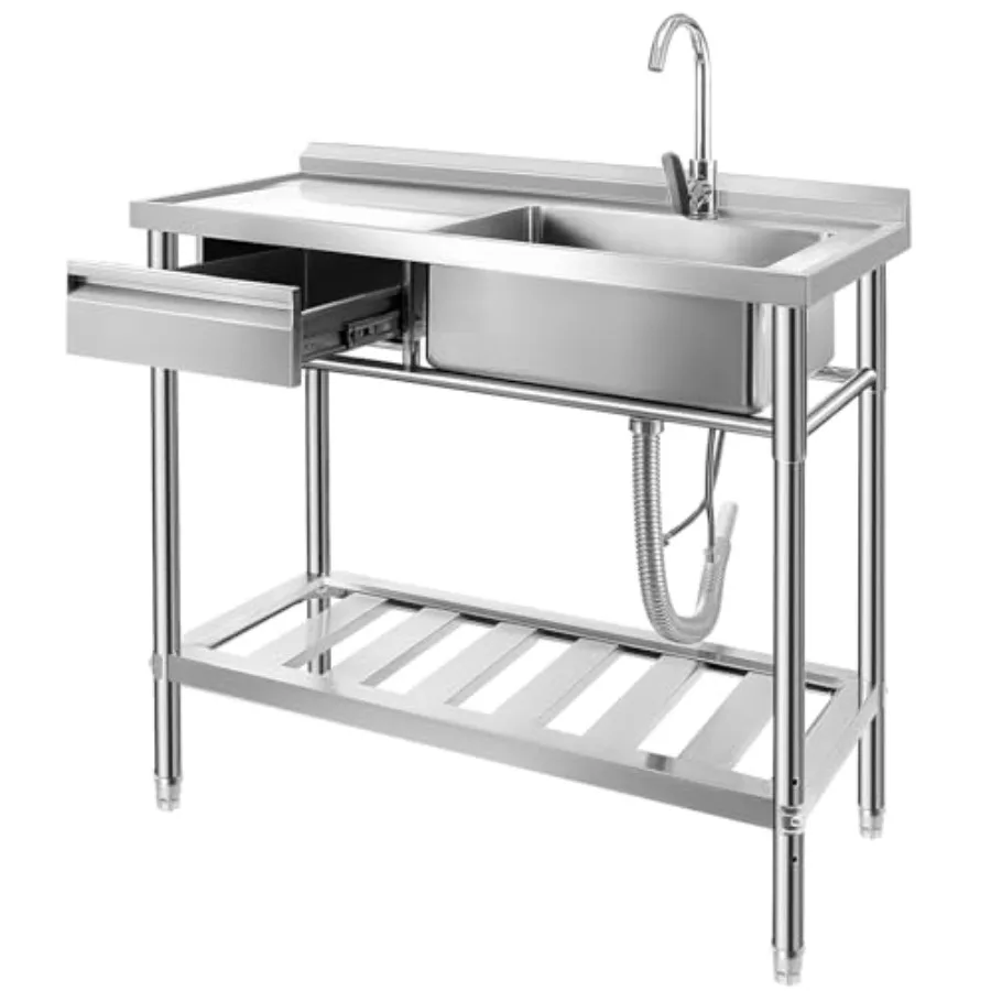 Utility Sink, Free Standing Single Bowl Kitchen Stainless Steel Sink with Drawer Storage and Cold and Hot Water Pipe for Indoor
Utility Sink, Free Standing Single Bowl Kitchen Stainless Steel Sink with Drawer Storage and Cold and Hot Water Pipe for Indoor