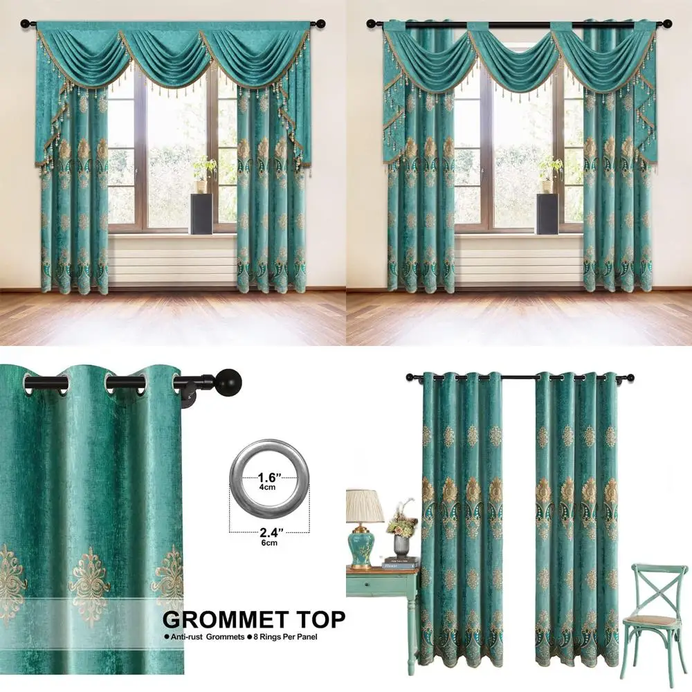 Embroidered Turquoise Chenille Curtains, European Style for Living Room & Bedroom, Grommet Top, 52x96, Set of 2
Embroidered Turquoise Chenille Curtains, European Style for Living Room & Bedroom, Grommet Top, 52x96, Set of 2