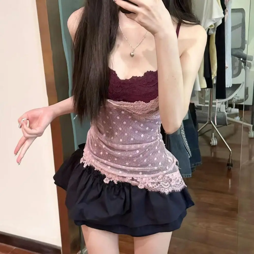 Lace Dots Fake Two Pieces Camisole Wrapped Chest Bra Slim Fit Sweet Girl's Tank Top Streetwear All-match Lace Slim Crop Top
Lace Dots Fake Two Pieces Camisole Wrapped Chest Bra Slim Fit Sweet Girl's Tank Top Streetwear All-match Lace Slim Crop Top