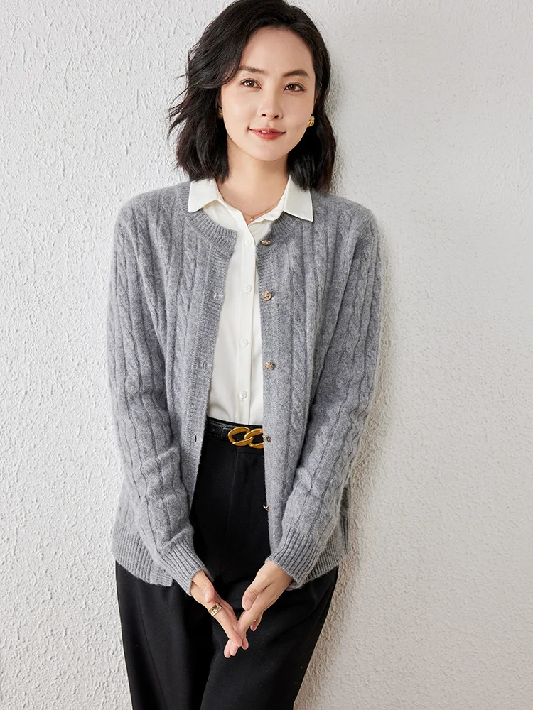 Women's 100% Cashmere Sweater O-neck Twist Flower Knit Cardigan Simple Style Spring Autumn Winter Cashmere Knitwear Soft Tops
Women's 100% Cashmere Sweater O-neck Twist Flower Knit Cardigan Simple Style Spring Autumn Winter Cashmere Knitwear Soft Tops