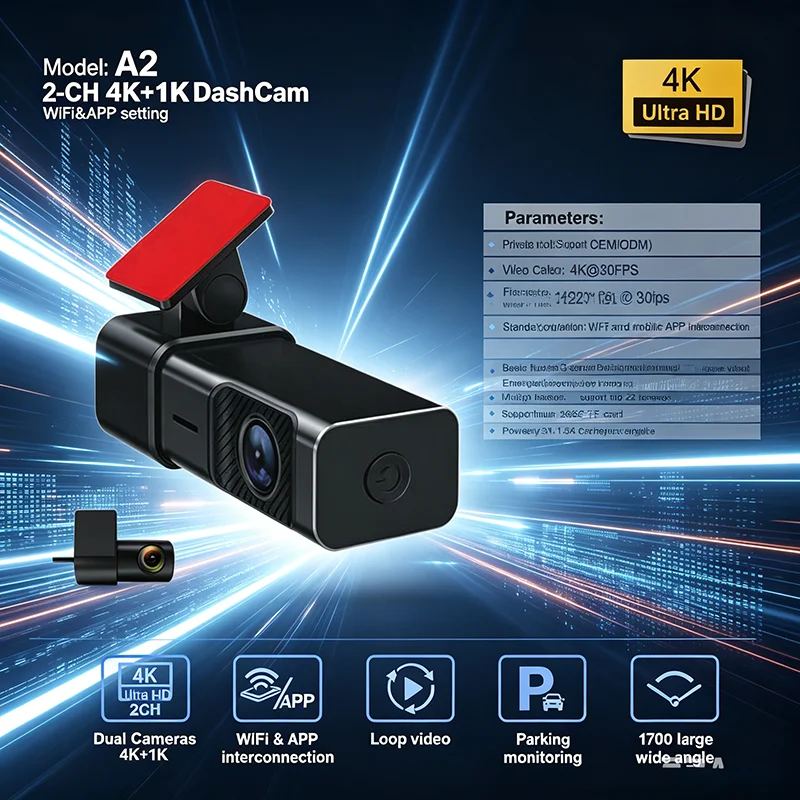 A2 2CH 4K+1K Car Dash Cam 170° Wide Angle Loop Recording Vehicle Recorder
A2 2CH 4K+1K Car Dash Cam 170° Wide Angle Loop Recording Vehicle Recorder
