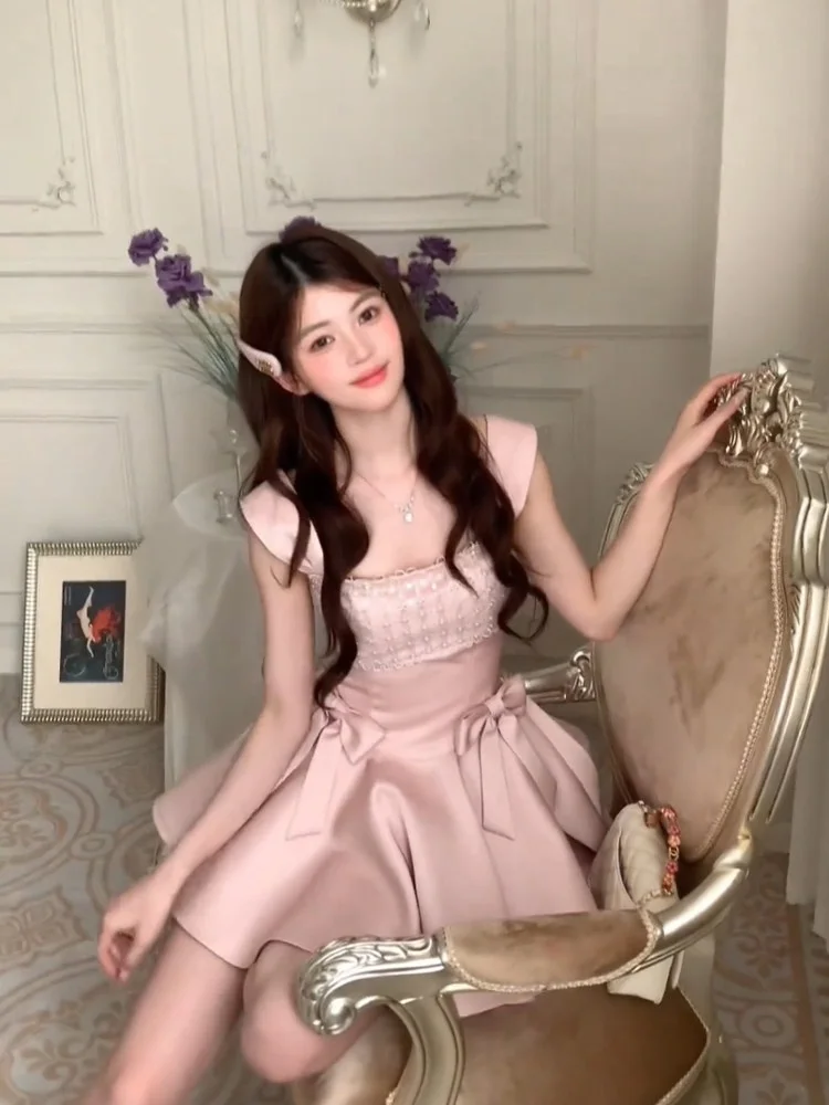 Sweet N13 SYXATN Princess Style Knot Strap Dress Women's Summer Slimming Diamond Heat Glueing French Style Dress
Sweet N13 SYXATN Princess Style Knot Strap Dress Women's Summer Slimming Diamond Heat Glueing French Style Dress
