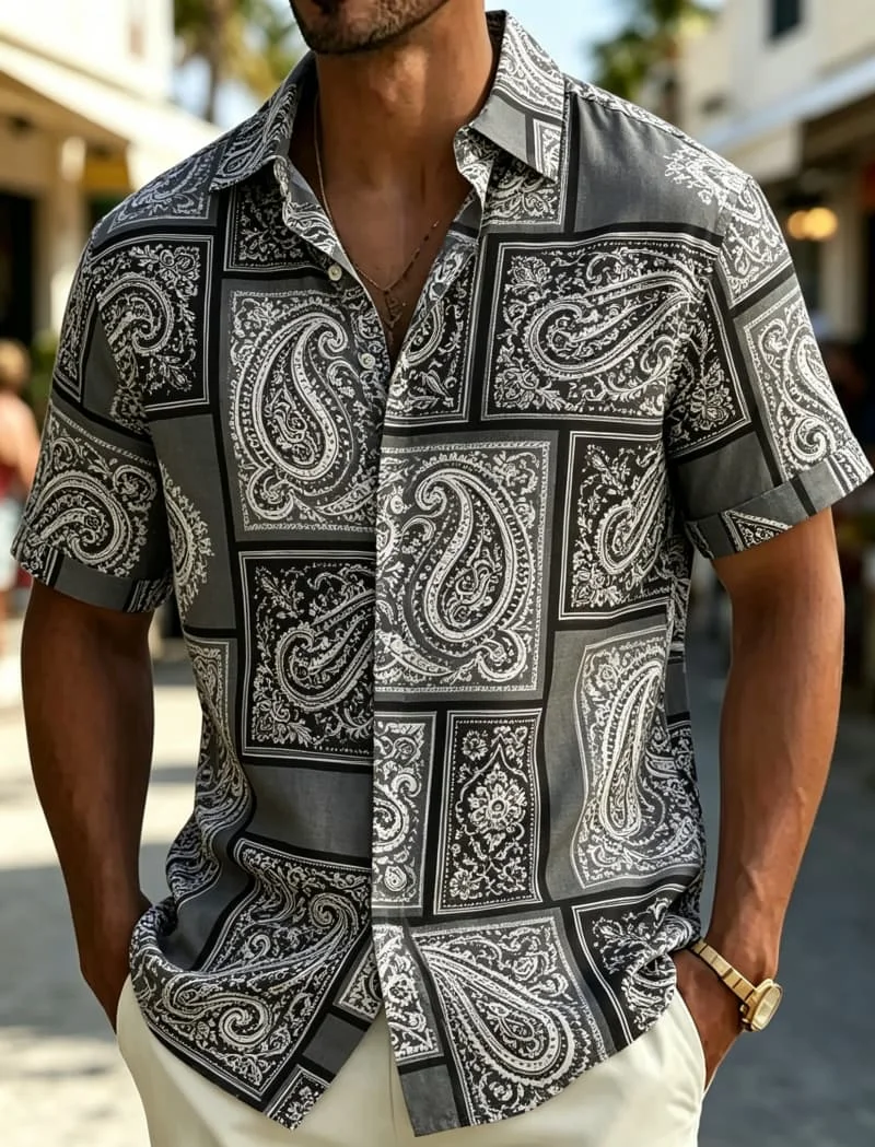 Men's Classic Bohemian Paisley Print Casual Shirt, Breathable Top For Summer Leisure Beach Gathering And Daily Everyday Wear
Men's Classic Bohemian Paisley Print Casual Shirt, Breathable Top For Summer Leisure Beach Gathering And Daily Everyday Wear