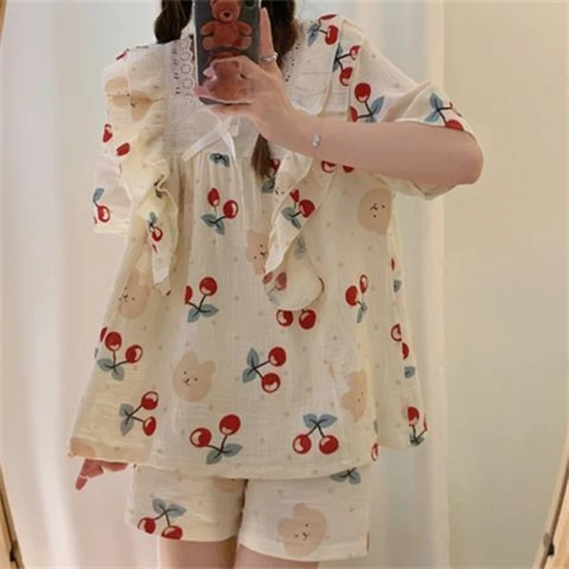 Korean Cute Pajama Sets Women's Summer Cartoon Home Clothes Two-piece Set Woman Sleepwear Cotton Pajamas Offer Sleep Clothing Pj
Korean Cute Pajama Sets Women's Summer Cartoon Home Clothes Two-piece Set Woman Sleepwear Cotton Pajamas Offer Sleep Clothing Pj