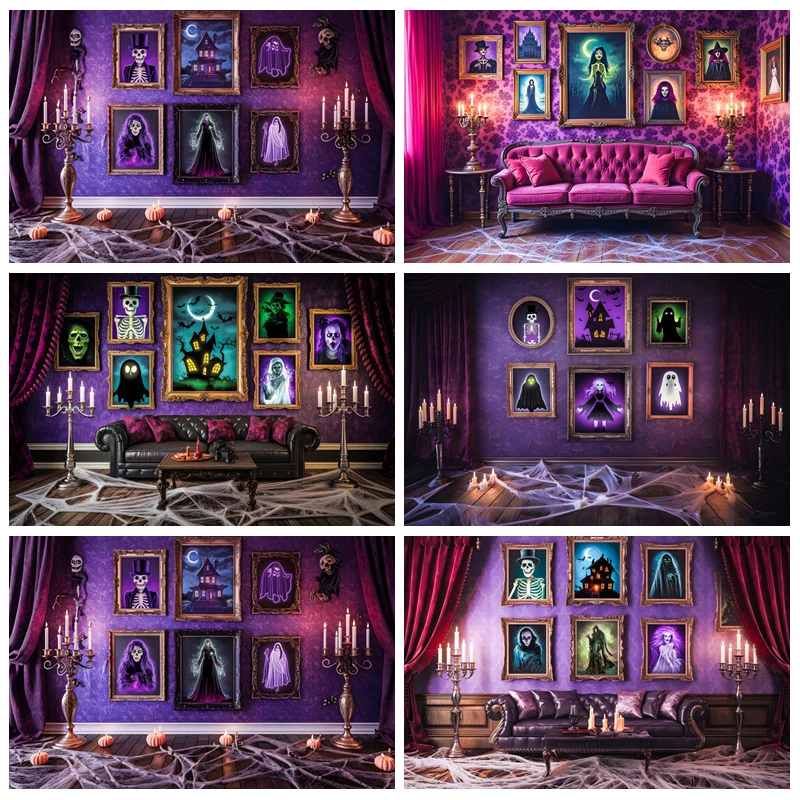 Halloween Party Background Purple House Scary Decorative Painting Sofa Spider Web Trick or Treat Kids Photography Background
Halloween Party Background Purple House Scary Decorative Painting Sofa Spider Web Trick or Treat Kids Photography Background