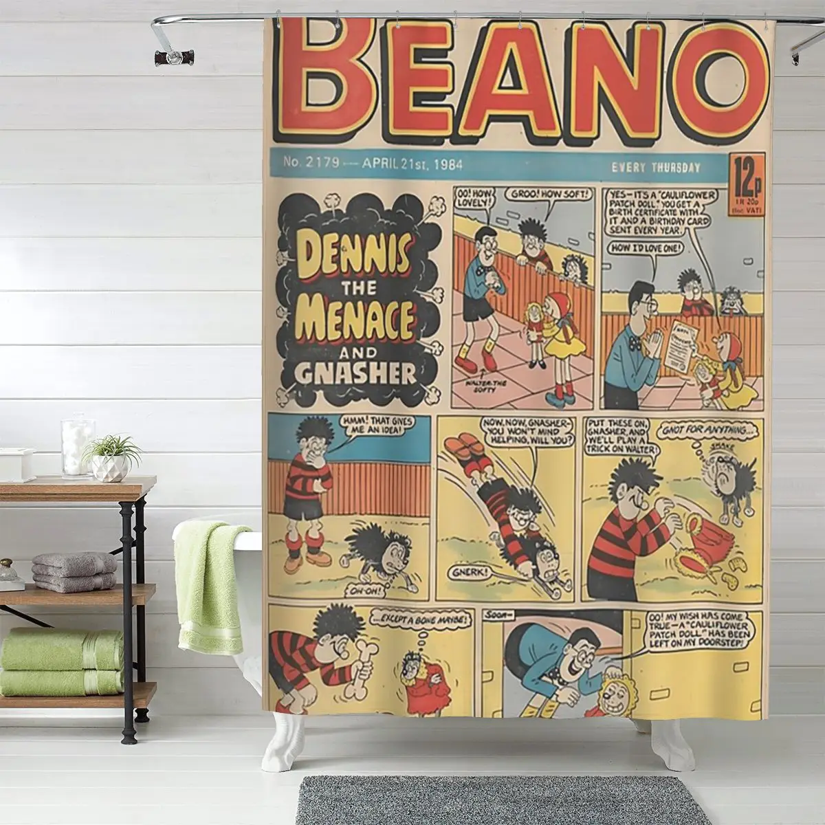 Классическая занавеска для душа Beano 1984 с изображением Денниса-Потрошителя и Гнашера, полиэстеровая, водонепроницаемая, с крючками
Классическая занавеска для душа Beano 1984 с изображением Денниса-Потрошителя и Гнашера, полиэстеровая, водонепроницаемая, с крючками