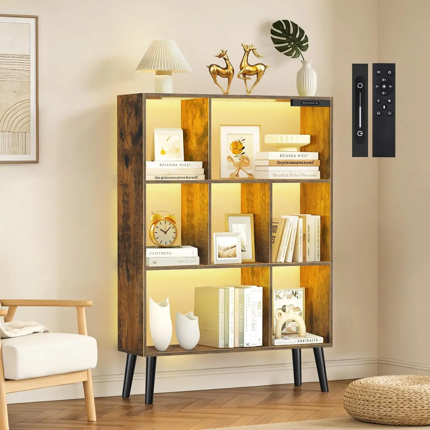 7-Cube Bookshelf with LED Lights, Touch & Remote Control, Freestanding Open Bookcase Storage Shelf
7-Cube Bookshelf with LED Lights, Touch & Remote Control, Freestanding Open Bookcase Storage Shelf