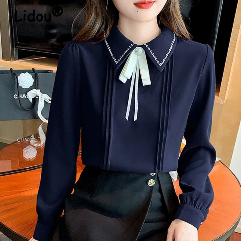 High Quality Elegant Chic Bow Embroidery Sweet Tops Blouses Women Korean Fashion Ruffled Casual Long Sleeve Solid Shirts Clothes
High Quality Elegant Chic Bow Embroidery Sweet Tops Blouses Women Korean Fashion Ruffled Casual Long Sleeve Solid Shirts Clothes