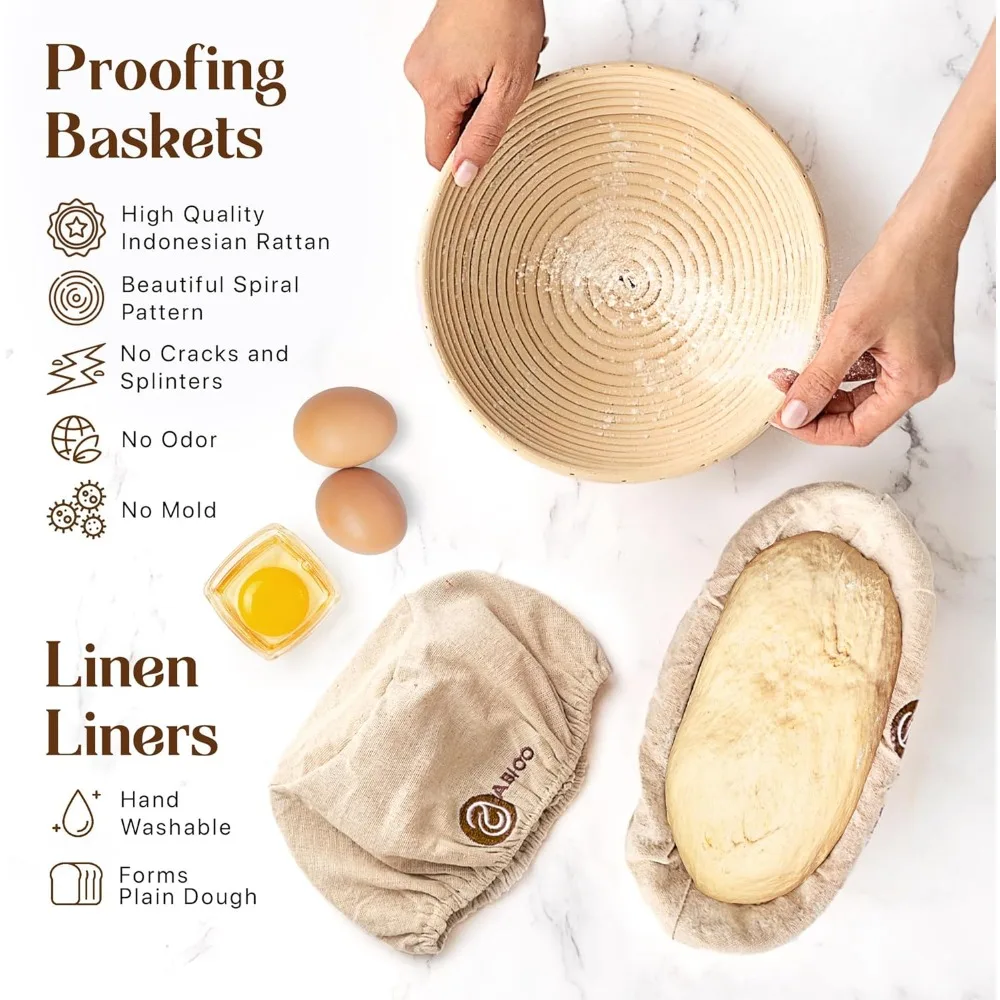 9" Round and 10" Oval Banneton Bread Proofing Baskets and Sourdough Bread Baking Supplies, A Complete Sourdough Kit
9" Round and 10" Oval Banneton Bread Proofing Baskets and Sourdough Bread Baking Supplies, A Complete Sourdough Kit